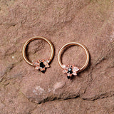 14G 9/16 Black Clear Gem Rose Gold Tone Bee BCR Nipple Ring Set