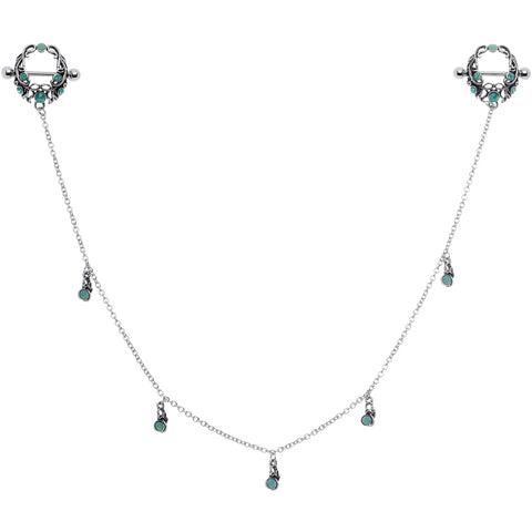 14G 9/16 Green Faux Opal Wreath Nipple Shield Dangle Nipple Chain