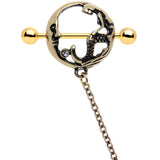 14G Clear Gem Gold Tone Moon Mermaid Nipple Shield Dangle Chain