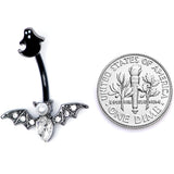 Clear Gem Black Ghost Vampire Bat Halloween Double Mount Belly Ring