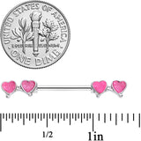 14G 9/16 Pink Double Hearts Barbell Nipple Ring Set
