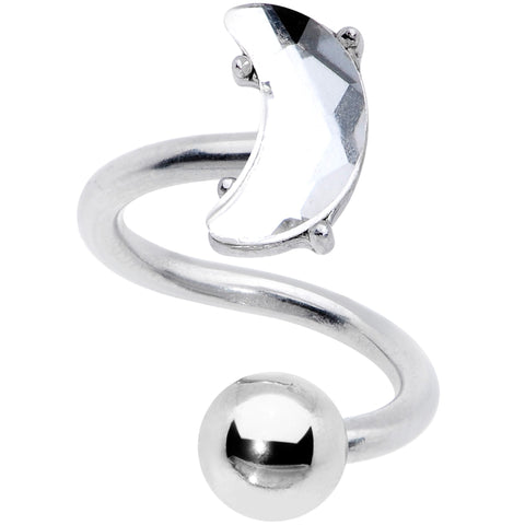 14G 3/8 Clear Gem Faceted Crescent Moon Spiral Twister Belly Ring