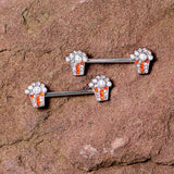 14G 9/16 White Orb Movie Night Popcorn Barbell Nipple Ring Set