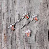 14G 9/16 White Orb Movie Night Popcorn Barbell Nipple Ring Set