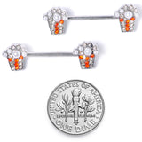 14G 9/16 White Orb Movie Night Popcorn Barbell Nipple Ring Set