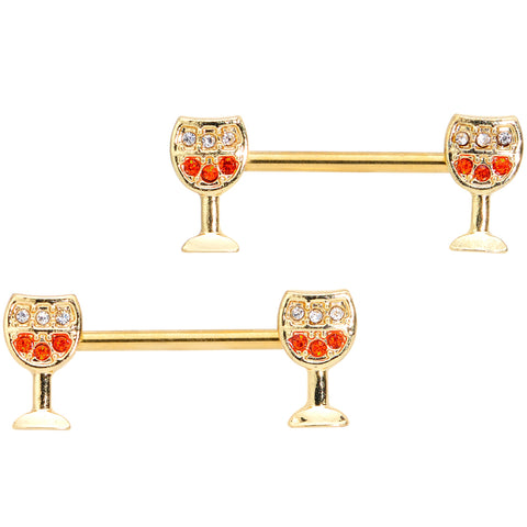 14G 9/16 Orange Gem Gold Tone Holiday Wine Nipple Ring Set