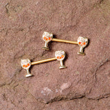 14G 9/16 Orange Gem Gold Tone Holiday Wine Nipple Ring Set