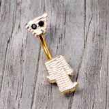 Black Gem Gold Tone Mummy Halloween Double Mount Belly Ring