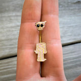 Black Gem Gold Tone Mummy Halloween Double Mount Belly Ring