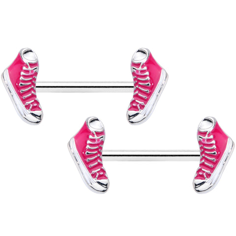14G 9/16 Pink High Top Sneaker Barbell Nipple Ring Set