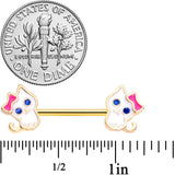 14G 9/16 Blue Gem Gold Tone Kitty Cat Barbell Nipple Ring Set