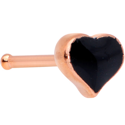 20G 1/4 Rose Gold Tone Black Heart Nose Bone