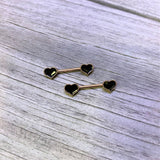 14G 9/16 Rose Gold Tone Black Heart Barbell Nipple Ring Set