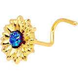 20G 7mm Gold Tone Blue Center Sunflower Nose Screw