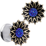 Blue Faux Druzy Sunburst Flower Double Flare Plug Set 2G to 1"