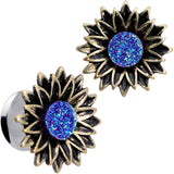 Blue Faux Druzy Sunburst Flower Double Flare Plug Set 2G to 1"