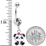 Clear Gem Black White Precious Panda Dangle Belly Ring