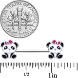 14G 9/16 Black White Precious Panda Barbell Nipple Ring Set