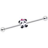 14G Black White Precious Panda Industrial Barbell 38mm