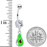 Clear CZ Gem Green Groovy Avocado Dangle Belly Ring