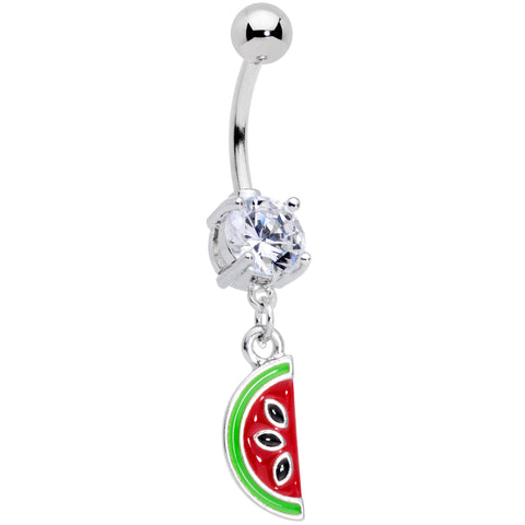 Clear CZ Gem Green Red Watermelon Dangle Belly Ring