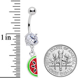 Clear CZ Gem Green Red Watermelon Dangle Belly Ring