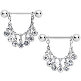 14G 5/8 Clear Gem Fringe Dangle Barbell Nipple Ring Set