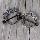 14G 7/8 Aurora Gem Black Winged Skull Halloween Nipple Shield Set