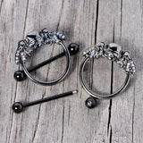14G 7/8 Aurora Gem Black Winged Skull Halloween Nipple Shield Set