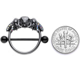 14G 7/8 Aurora Gem Black Winged Skull Halloween Nipple Shield Set