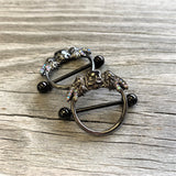 14G 7/8 Aurora Gem Black Winged Skull Halloween Nipple Shield Set