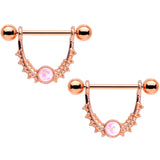 14G 9/16 White Faux Opal Rose Gold Tone Dangle Nipple Ring Set