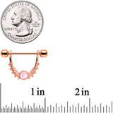 14G 9/16 White Faux Opal Rose Gold Tone Dangle Nipple Ring Set