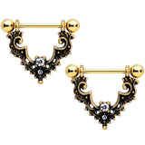 14G 9/16 Clear Gem Gold Tone Baroque Bat Nipple Shield Set