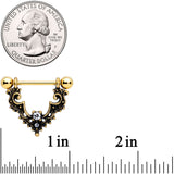 14G 9/16 Clear Gem Gold Tone Baroque Bat Nipple Shield Set