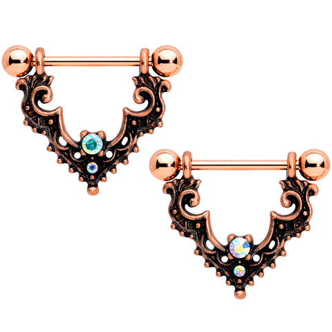 14G 9/16 Aurora Gem Rose Gold Tone Baroque Bat Nipple Shield Set