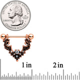14G 9/16 Clear Gem Rose Gold Tone Baroque Bat Nipple Shield Set