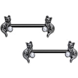 14G 5/8 Ball Black Cat Halloween Barbell Nipple Ring Set