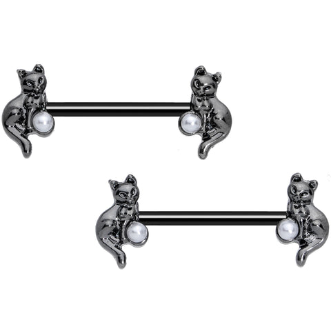 14G 5/8 Ball Black Cat Halloween Barbell Nipple Ring Set