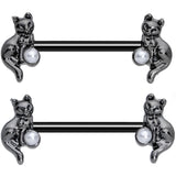 14G 5/8 Ball Black Cat Halloween Barbell Nipple Ring Set