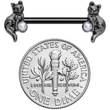 14G 5/8 Ball Black Cat Halloween Barbell Nipple Ring Set