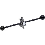 14G Black White Gem Black Cat Halloween Industrial Barbell 38mm