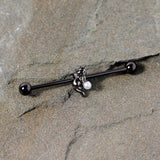 14G Black White Gem Black Cat Halloween Industrial Barbell 38mm