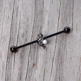 14G Black White Gem Black Cat Halloween Industrial Barbell 38mm