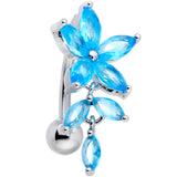 Aqua CZ Gem Fashion Flower Dangle Top Mount Belly Ring