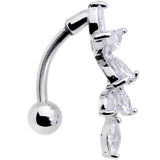 Clear CZ Gem Fashion Flower Dangle Top Mount Belly Ring