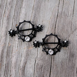 14G 24mm Clear Gem Spider Web Halloween Nipple Shield Set
