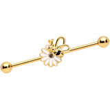 14G Gold Tone Loopy Wings Bee Flower Industrial Barbell 38mm