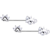 14G 9/16 Clear CZ Gem Paw Print Cat Barbell Nipple Ring Set