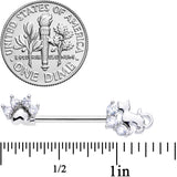 14G 9/16 Clear CZ Gem Paw Print Cat Barbell Nipple Ring Set